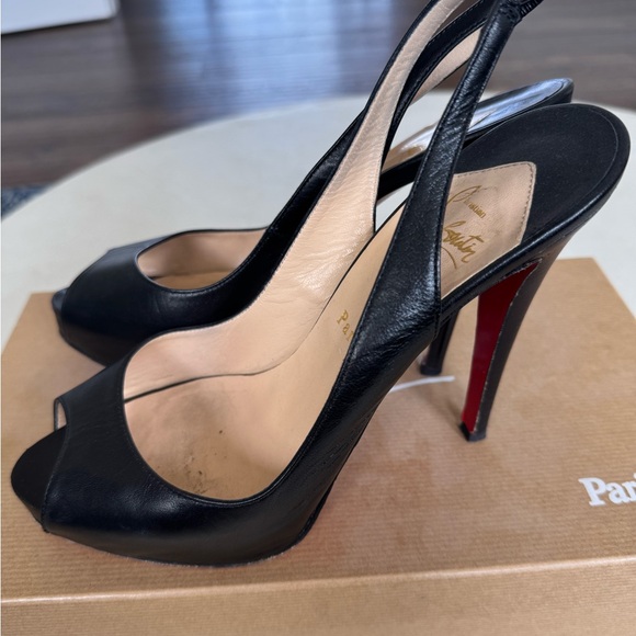 Christian Louboutin 120 Black Slingback Heels - Picture 3 of 10